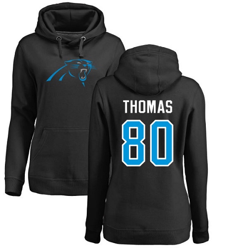 Carolina Panthers Black Women Ian Thomas Name and Number Logo NFL Football #80 Pullover Hoodie Sweatshirts->nfl t-shirts->Sports Accessory